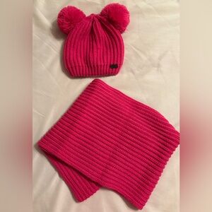 Cozy Bright Pink/Fuchsia Knit Hat and Infinity Scarf Set